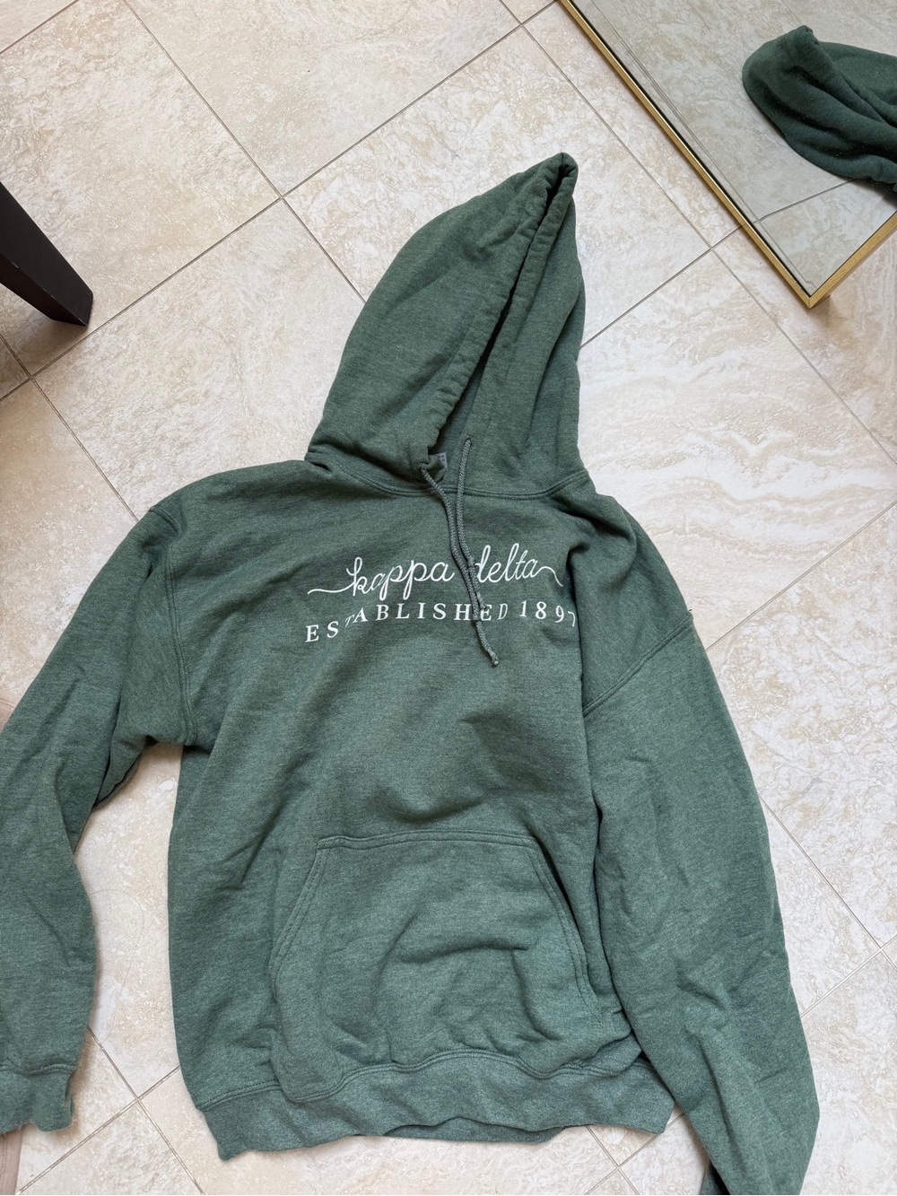 Kappa Delta green hoodie with white text